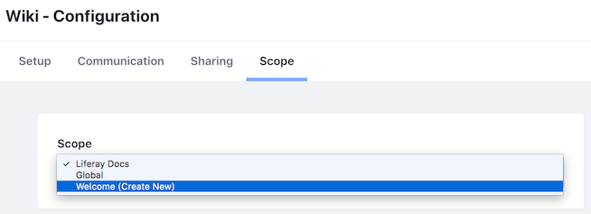 Figure 2: Here the user has selected to create a new Wiki instance scoped to the current page named Welcome