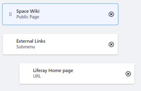 Figure 1: Menus can have a standard page, a submenu, and a URL link in the submenu.