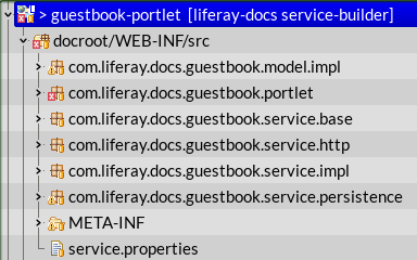 Figure 4: Service Builder generates a number of packages containing your model, service, and persistence layers.