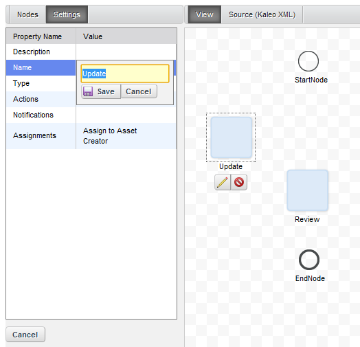 Figure 11.6: Edit a node by clicking on its edit icon and modifying its settings.