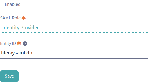 Figure 1: Select a SAML role for Liferay and enter an entity ID.