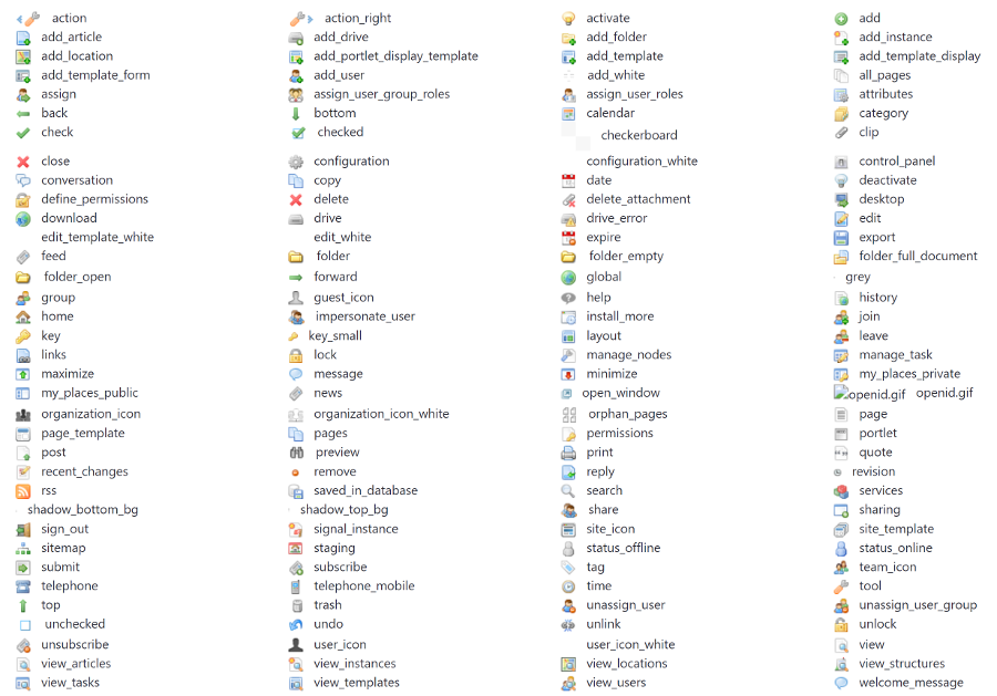 図2：Liferay UI taglibは、アプリで使用できる複数のアイコンを提供しています。