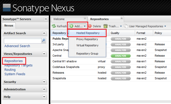 Figure 9.1: Adding a repository to hold your Liferay artifacts is easy with Nexus OSS.