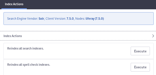 Figure 1: Once the Solr connector is installed, you can re-index your Liferay DXP data against your Solr server.