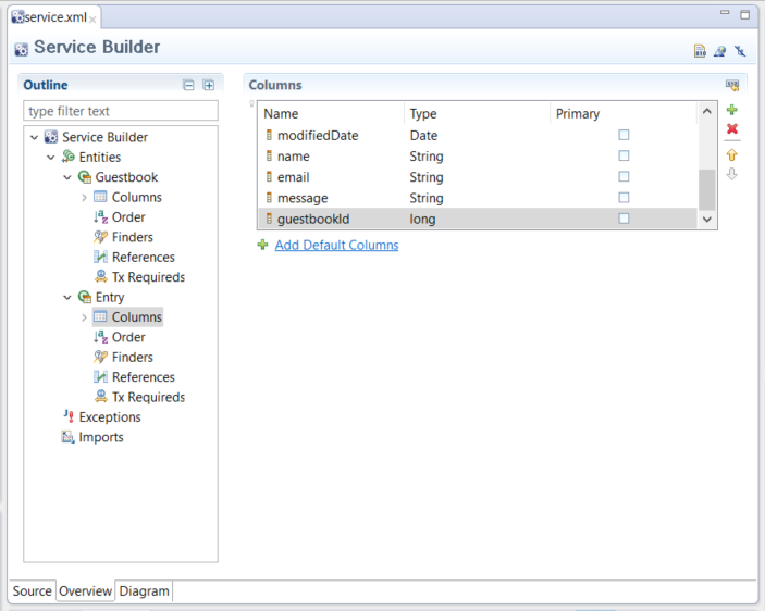 Figure 1: When your entities have been defined, you should have a configuration like this one.