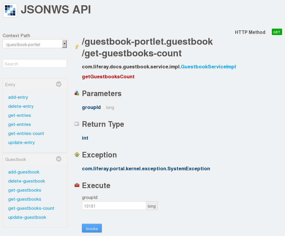 Figure 2: After youve added remote service methods to your projects *ServiceImpl classes, run Service Builder and redeploy your project. Then check that your remote services are accessible.