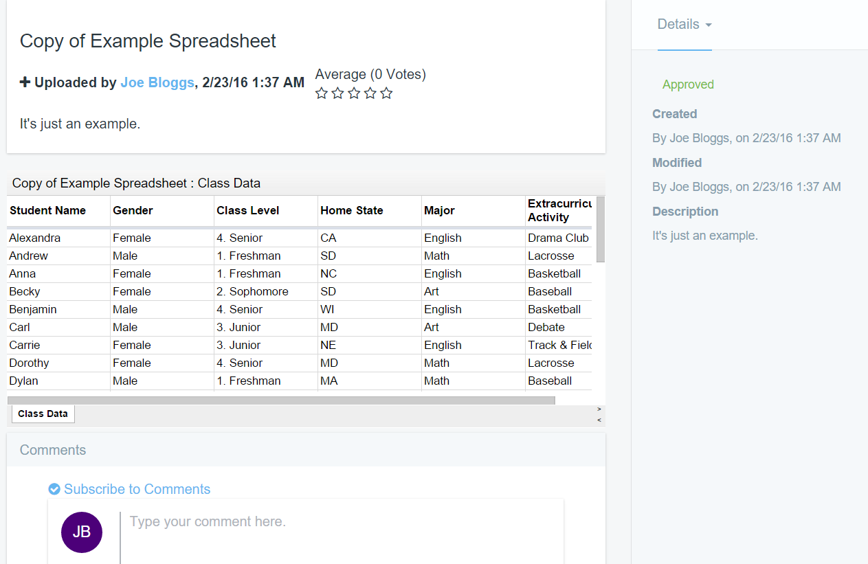 Figure 2: The Google documents file entry view displays the files information and provides a preview of the file.