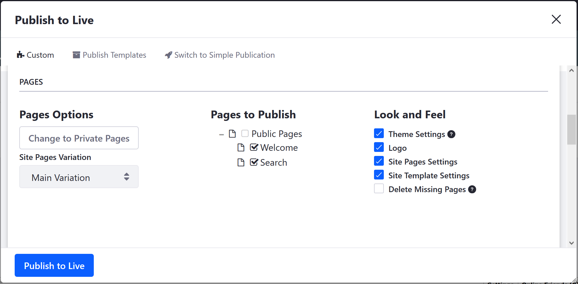 Figure 1: You have several ways to specify the pages you want included in your publication.