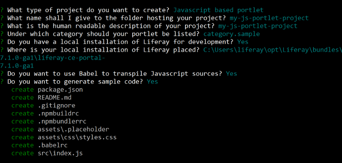 Figure 1: The liferay-js generator prompts you for widget options.
