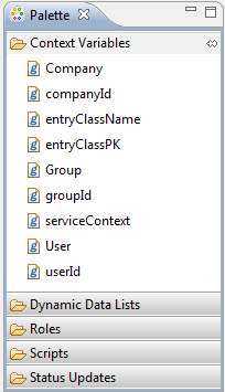 Figure 10.28: Each script editor is associated with a palette that contains helpful snippets of code you can insert.