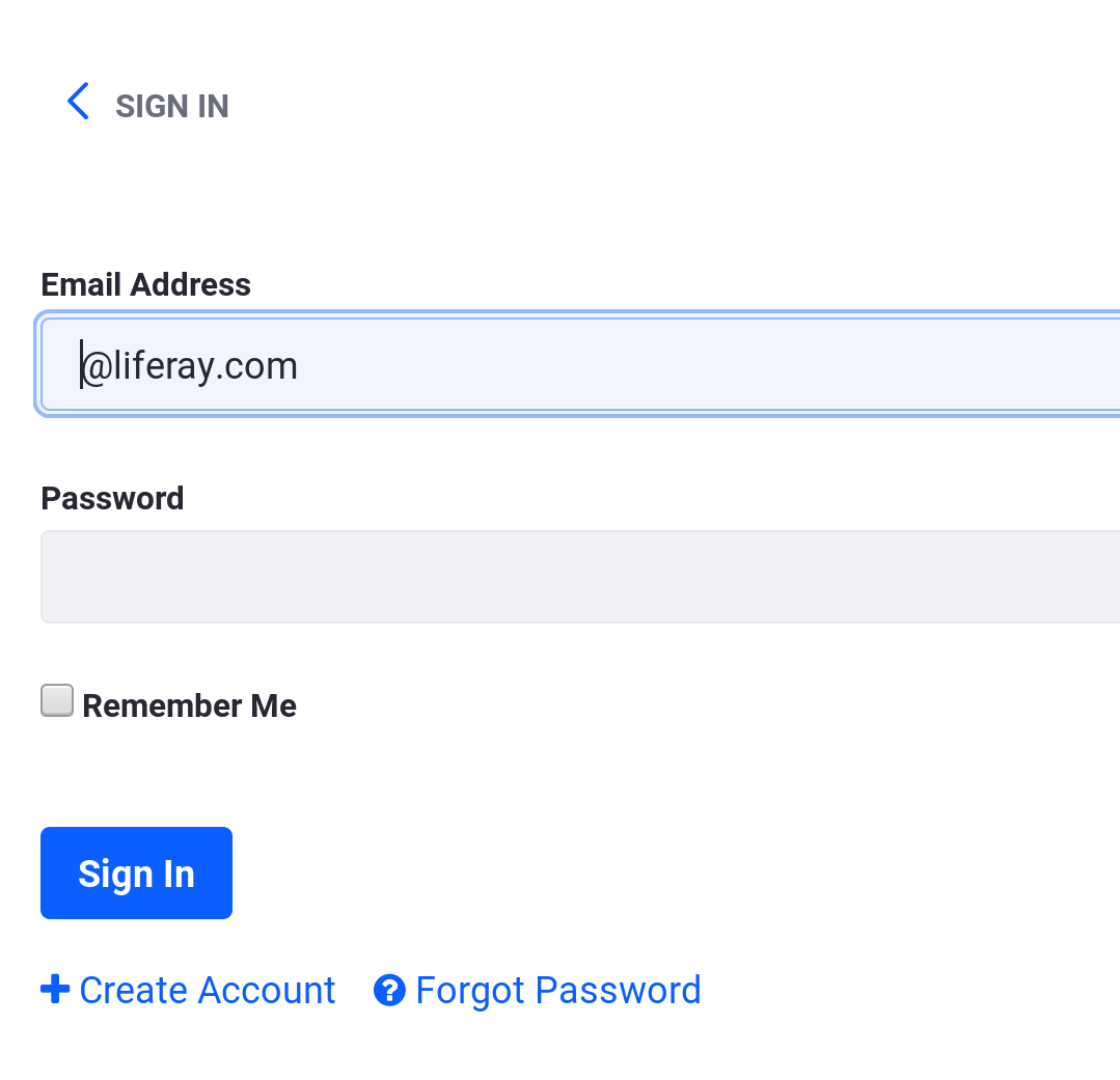 Figure 1: By default, the Sign In portlet allows users to log in, create a new account, or request a password reset.