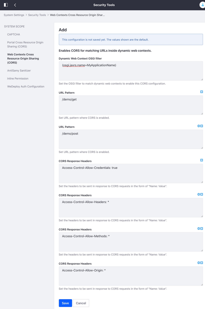 Figure 2: Theres a separate system settings category for CORS web contexts.