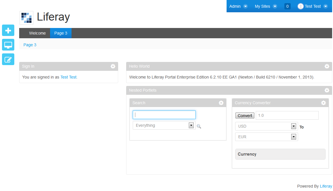 Figure 2: Users can create pages, like this one, prepopulated with portlets and content that youve specified in your plugins, that leverage the Templates Importer.