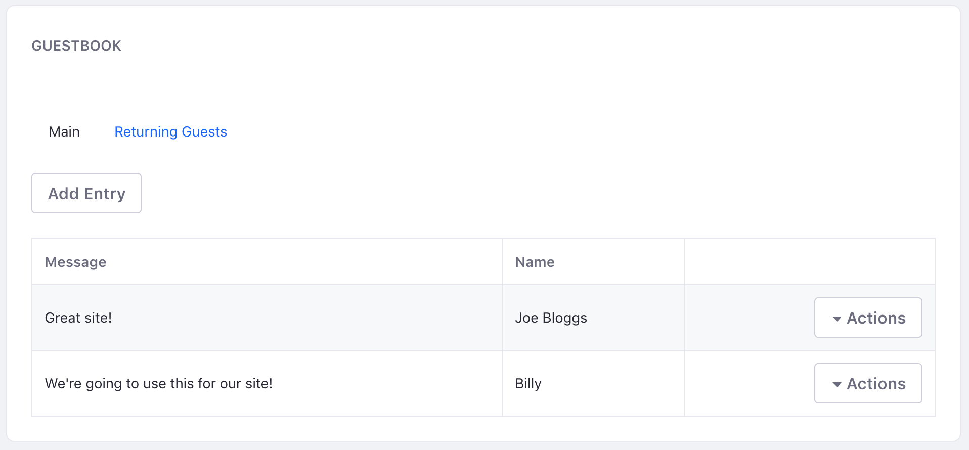 Figure 1: When youre done, the Guestbook supports multiple guestbooks and makes use of many Liferay features.
