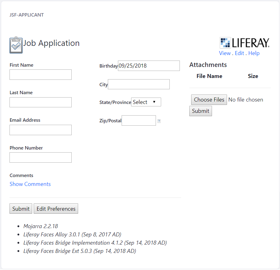 Figure 3: Youve successfully updated the JSF Applicant portlet for Liferay DXP 7.1!