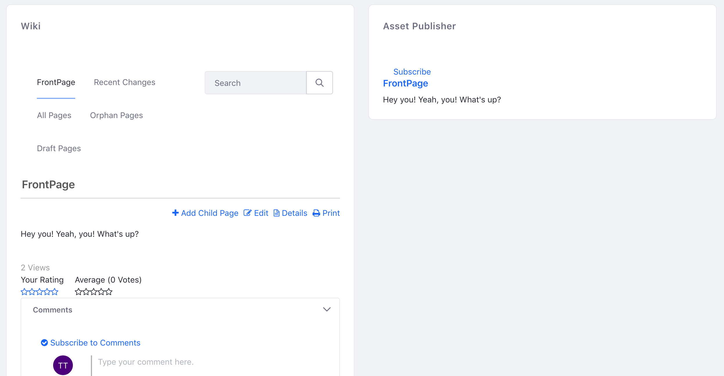 Figure 1: It can be useful to show custom entities, like this wiki page entity, in a JSP or in an Asset Publisher.