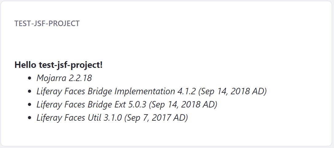 Figure 3: The generated JSF portlet project displays basic build information.