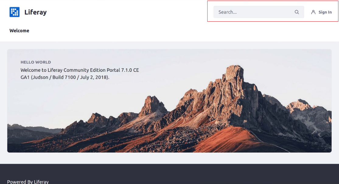 Figure 1: Liferay DXPs home pages search and sign in components are in a fieldset.