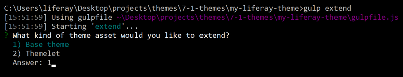Figure 1: Run the gulp extend task to change your base theme or install a themelet.