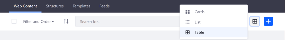 Figure 10: The Management Toolbar offers three view type options.