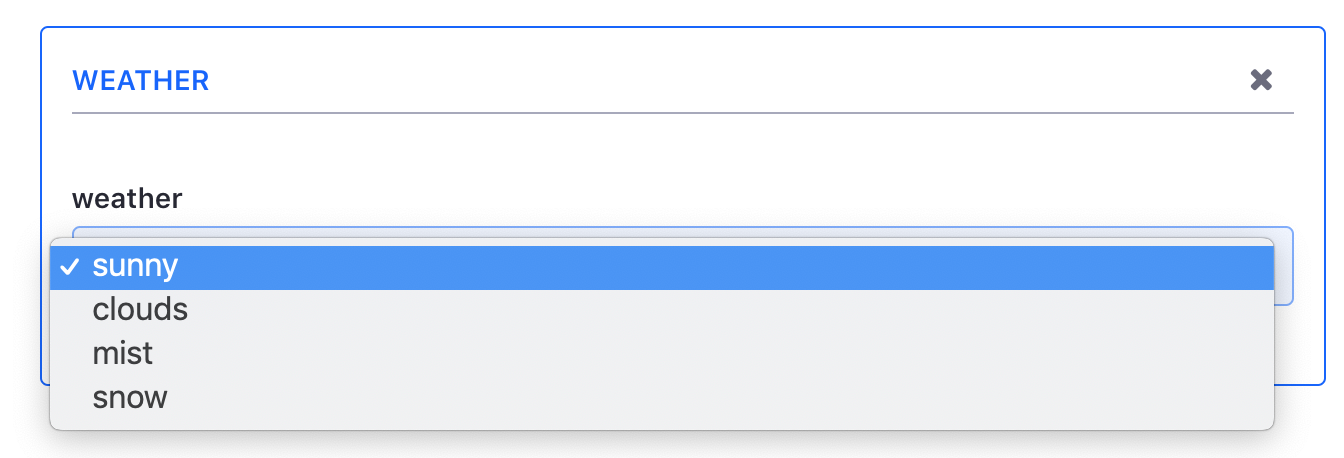 Figure 1: The weather rule uses a select drop-down box to set the weather value.
