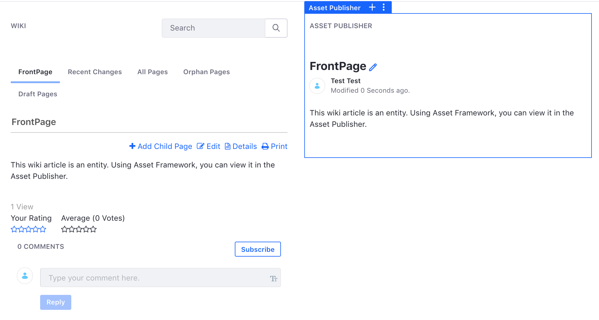 Figure 1: It can be useful to show custom entities, like this wiki page entity, in a JSP or in an Asset Publisher.