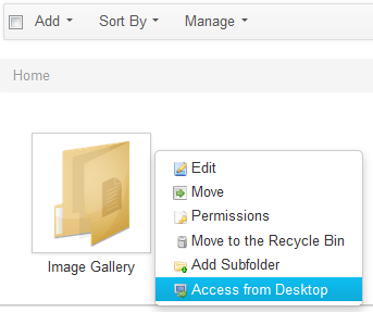 Figure 5.10: Select Access from Desktop to get the WebDAV URL of a folder.