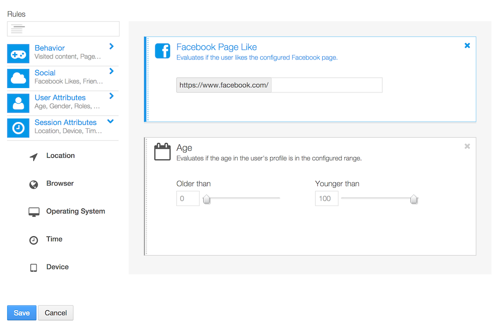 Figure 7.2: Drag a rule to the right to create a user segment.