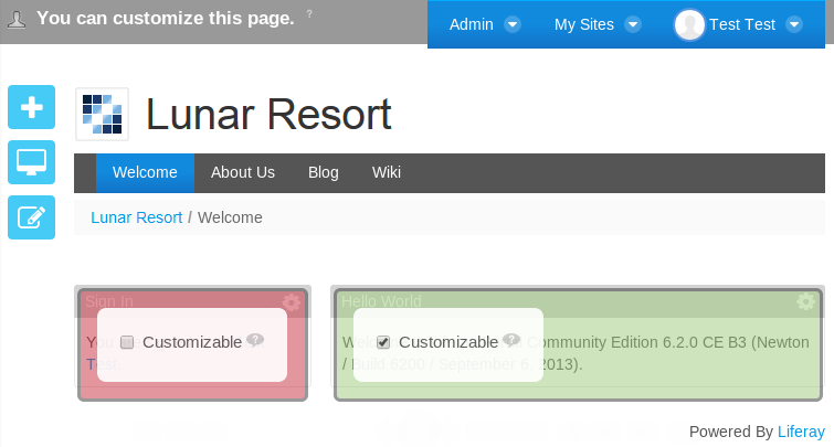 Figure 8.2: Check one or more of the Customizable boxes to allow site members to customize certain sections of the page.