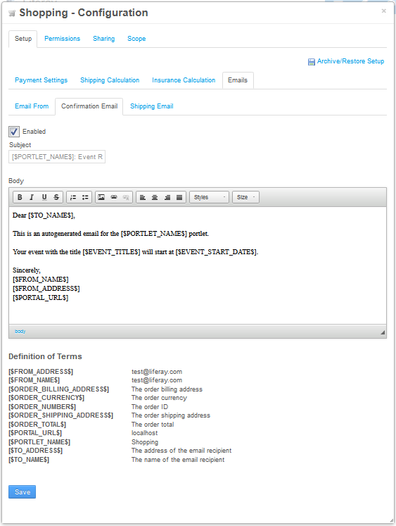 Figure 14.15: Shopping emails can be configured in a myriad of ways to suit your needs.