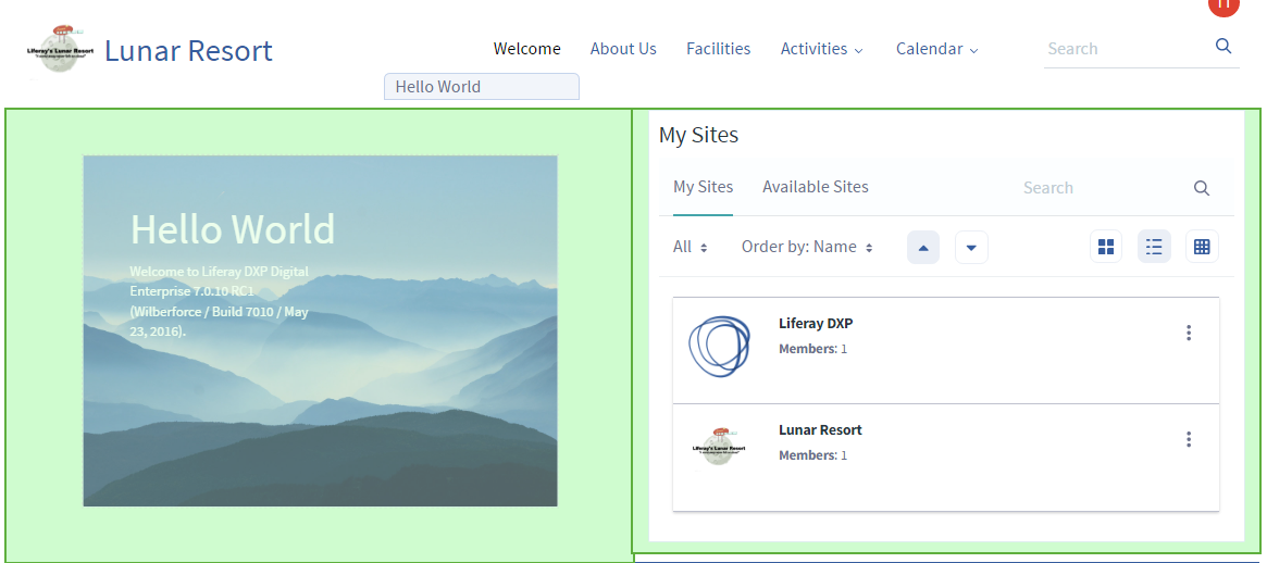 Figure 10: Customizable areas are highlighted green when organizing apps on the page.