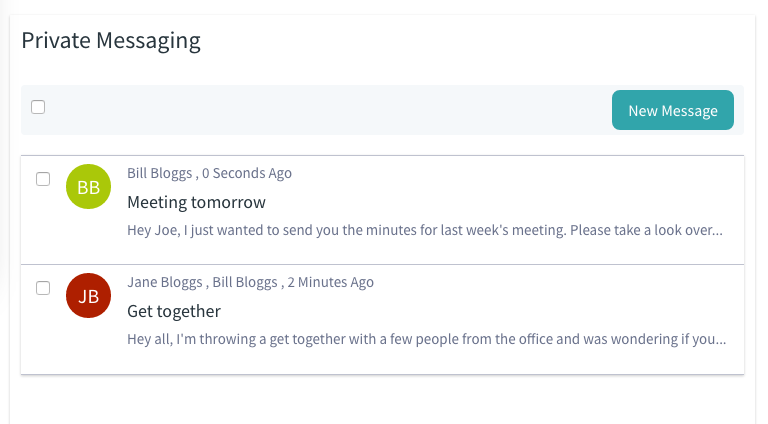 Figure 1: The Private Messaging Interface functions just like an email client for use within a Portal instance.