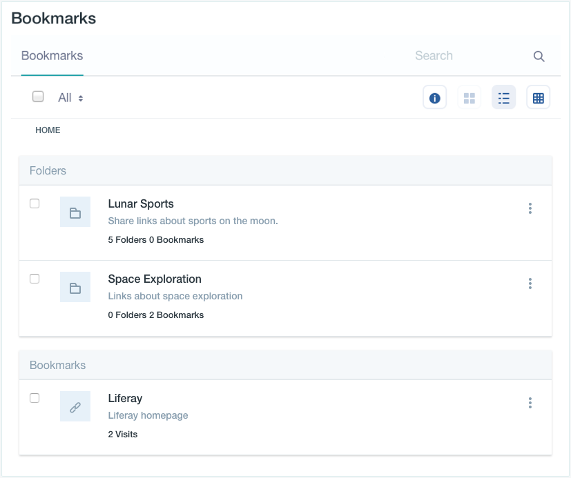 Figure 3: The Bookmarks app displays your folders and bookmarks.