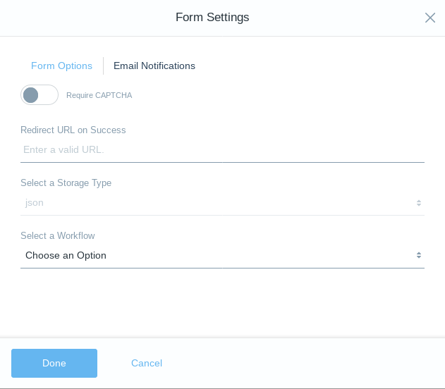 Figure 3: Enable workflow for each form in its Settings window.