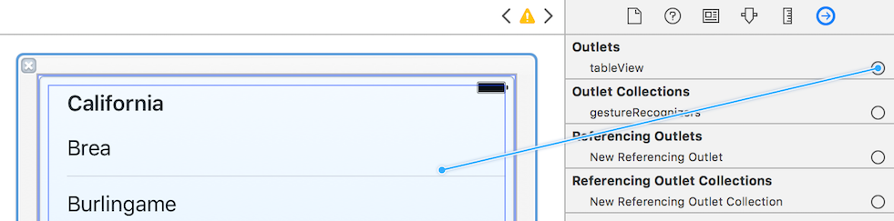 Figure 5: In the XIB, drag and drop from the tableView outlet to the Table View.