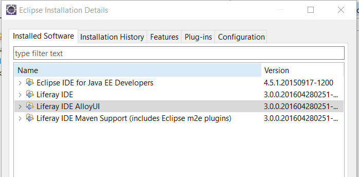 Figure 1: The Liferay IDE AlloyUI option is actually a sub-option listed within the Liferay IDE option.