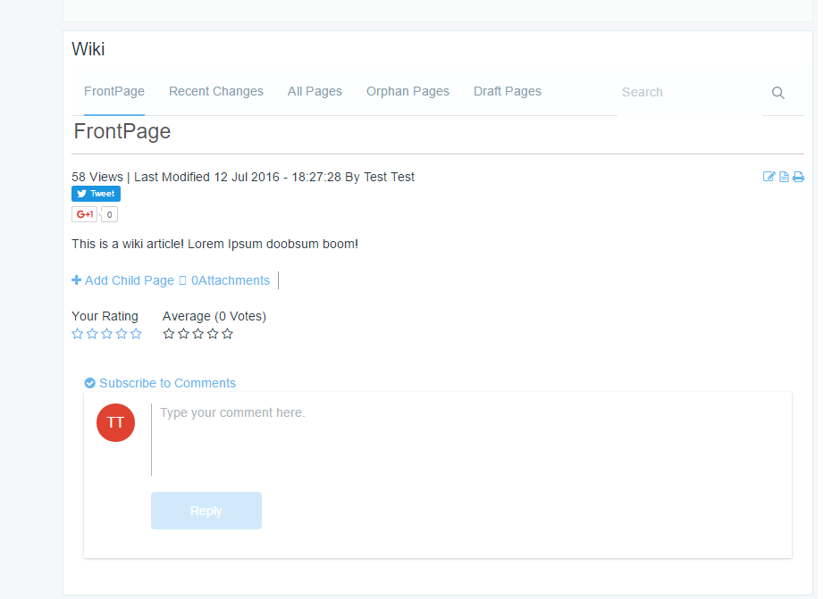 Figure 2: The example Social template for the Wiki application provides extended social functionalities.