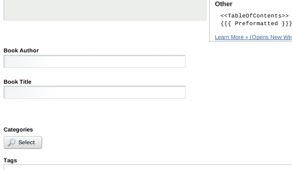 Figure 16.5: Custom Fields Integrated with the Rest of the Fields on the Wiki
Form