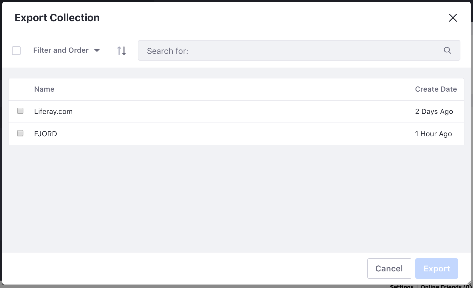 Figure 1: Select Collections to export.
