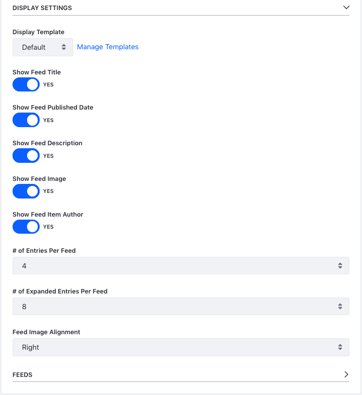 Figure 2: The RSS Publisher widgets configuration lets you customize how the widget displays RSS feeds.