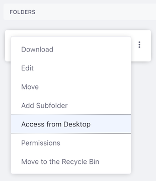 Figure 1: Select Access from Desktop to get the folders WebDAV URL.
