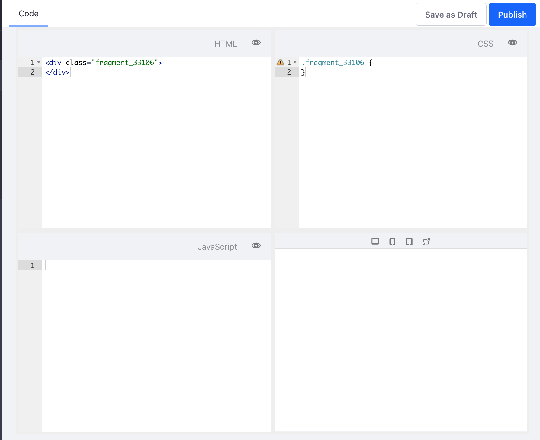 Figure 2: The Fragments editor provides an environment for creating all the parts of a Fragment.
