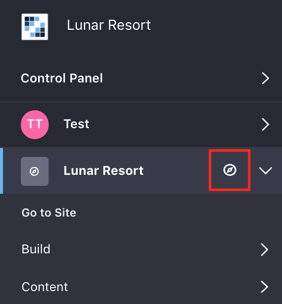 Figure 1: The Site Administration dropdown menu lets you choose the context in which your application display template resides.