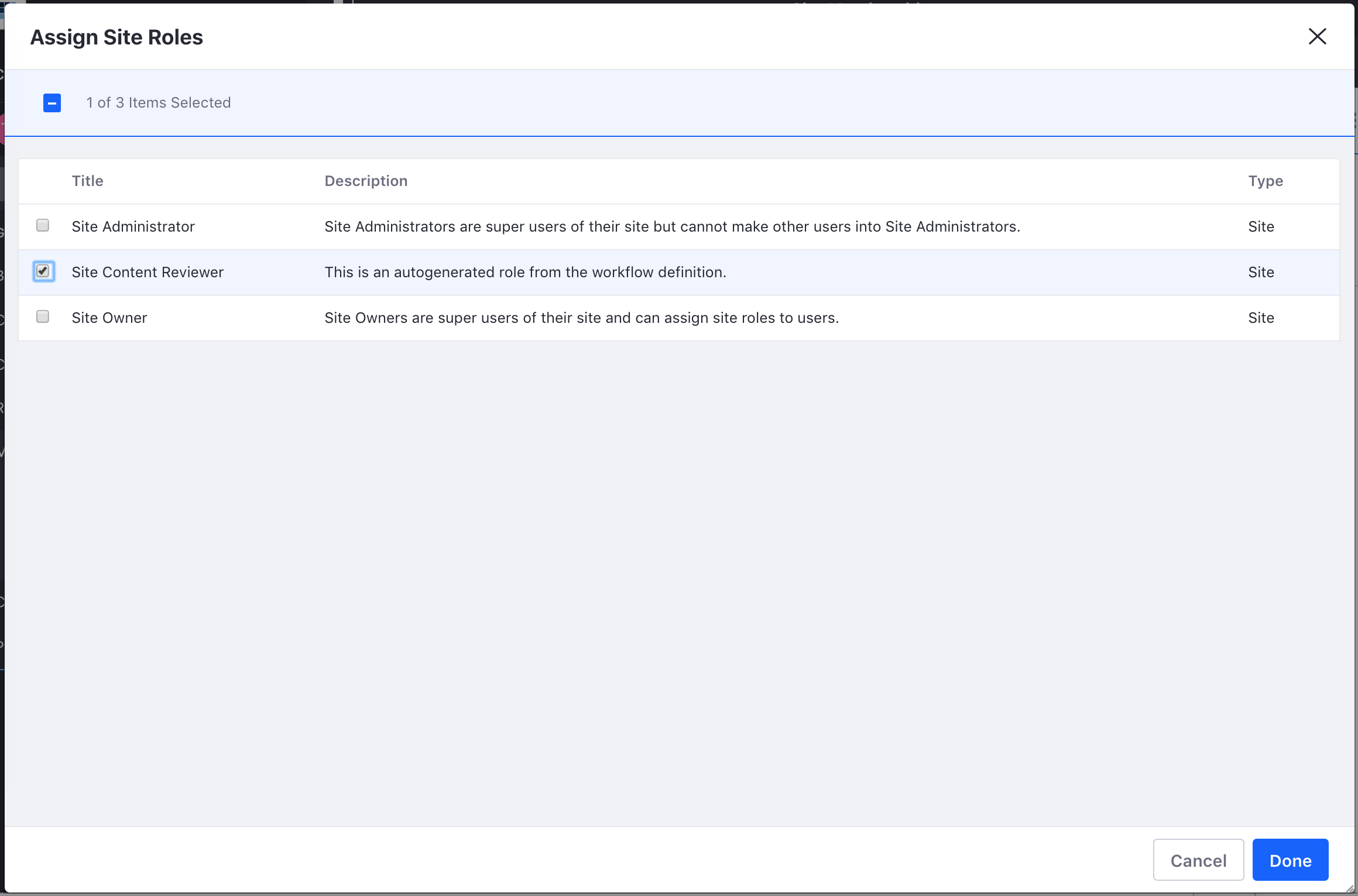 Figure 4: Assigning Site Roles. 