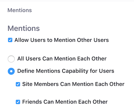 Figure 4: From Instance Settings in the Control Panel, you can enable or disable the Mentions feature for all of the Virtual Instances sites.