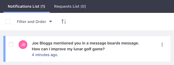 Figure 3: When you click the notifications number next to your profile picture, your Notifications List appears.