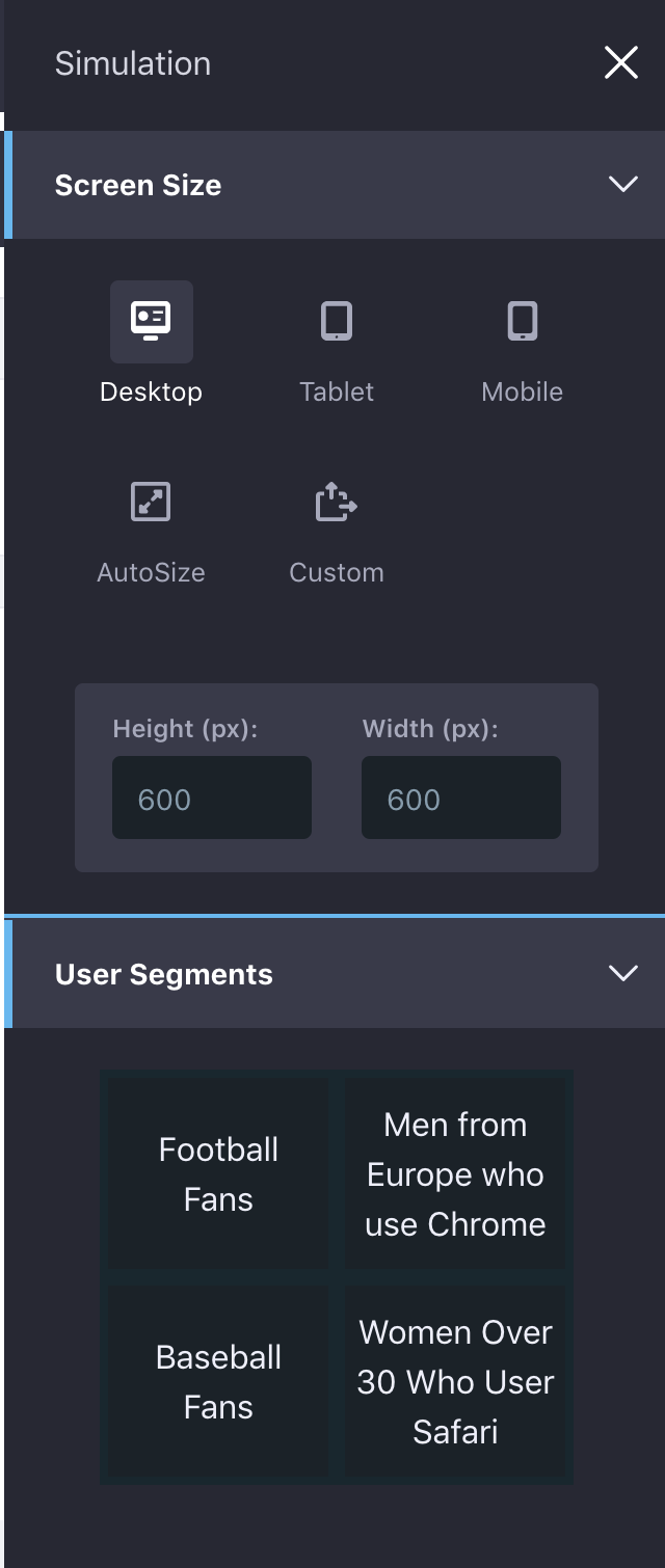 Figure 1: Audience Targeting provides a simulator in the Simulation menu.
