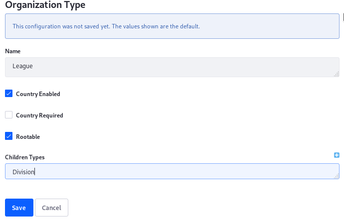 Figure 2: Create new organization types through the System Settings entry called Organization Types.