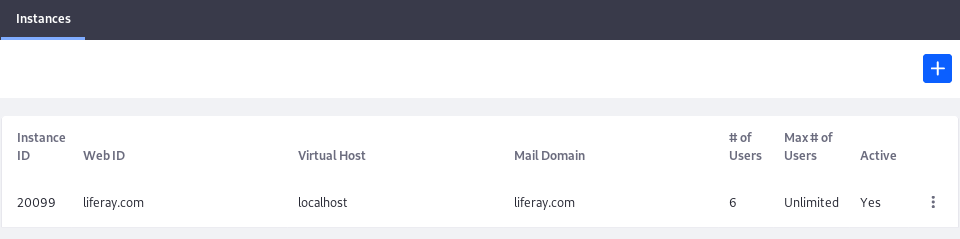 Figure 1: Add and manage virtual instances of Liferay in the Control Panels Configuration → Virtual Instances section.