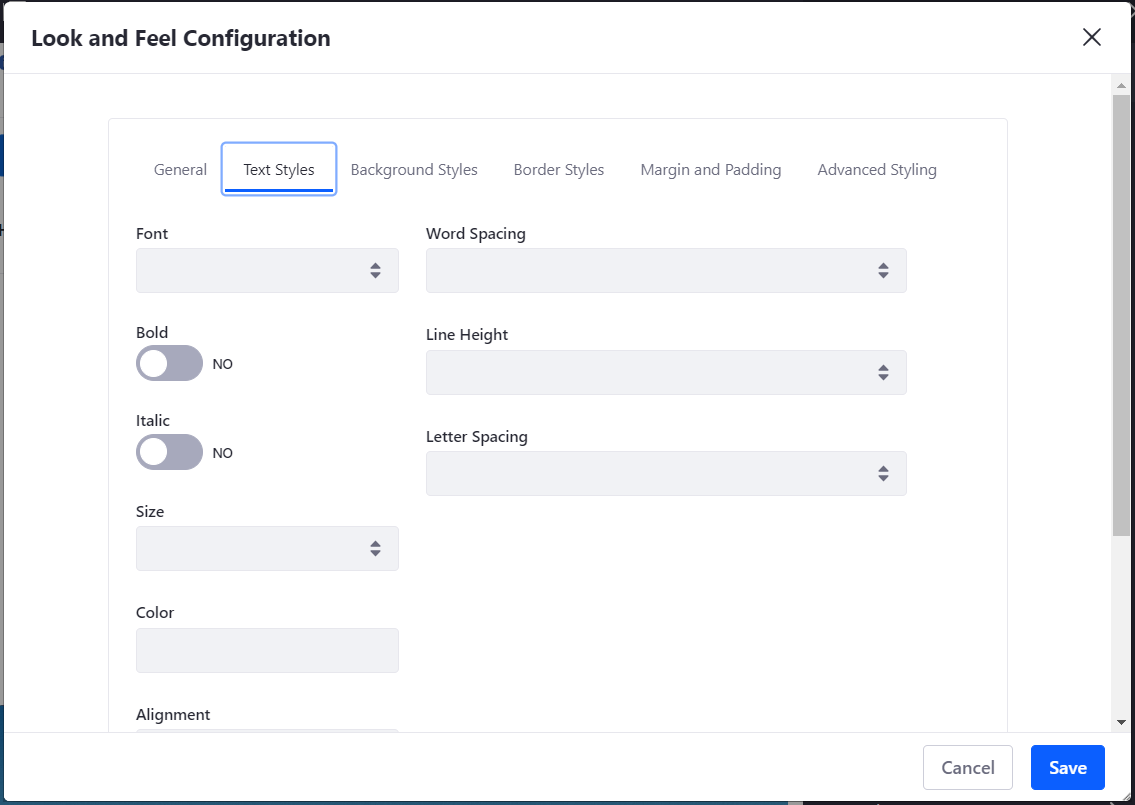 Figure 2: The Text Styles tab lets you configure the format of the text that appears in the widget.